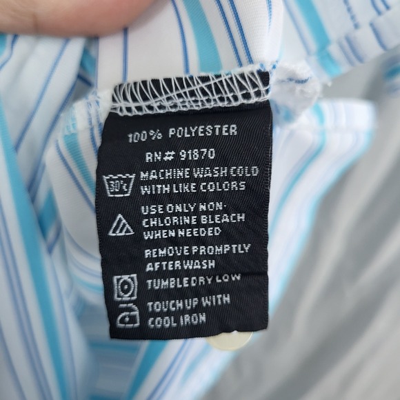 PGA Tour Polo Shirt Mens XXL White Blue Striped Golf Short Sleeve Performance - Picture 3 of 4